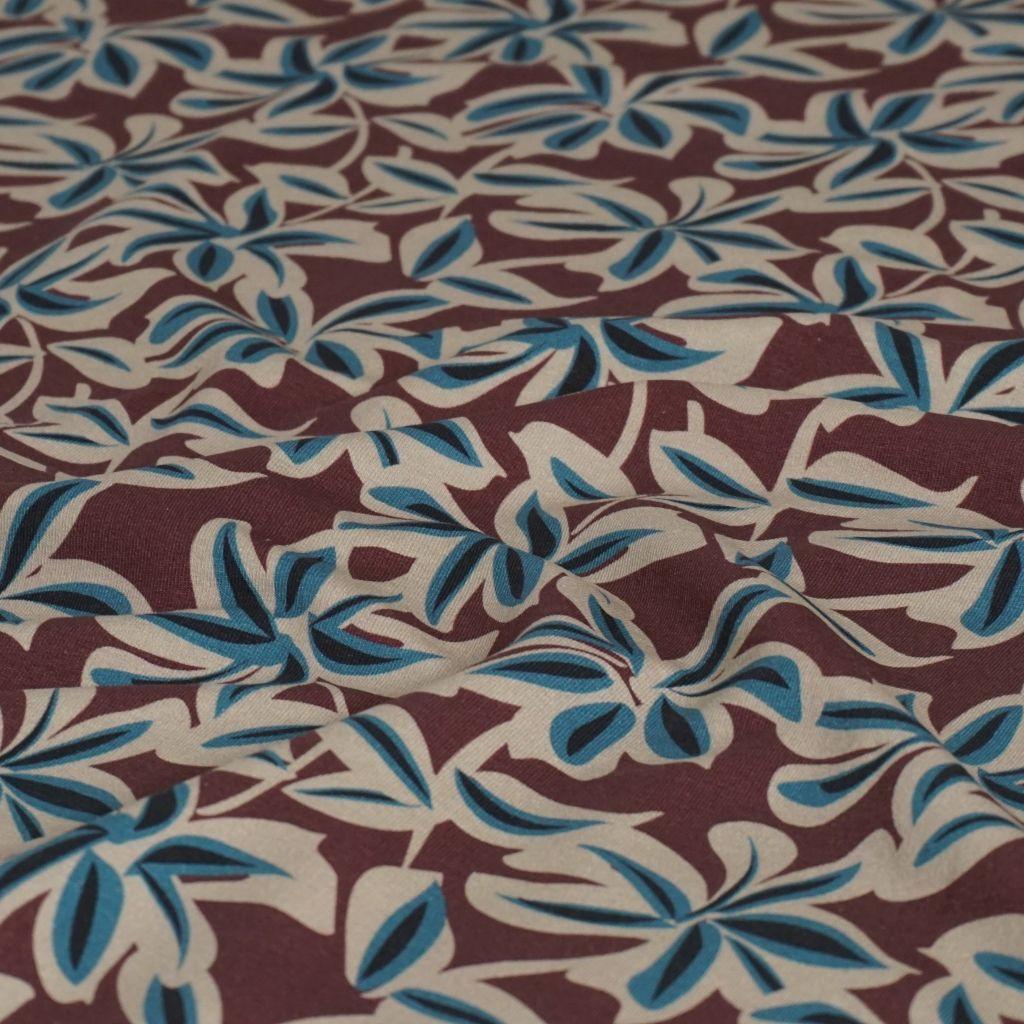 Preview: REST French Terry Blätter türkis auf altrosa braun – FVJ